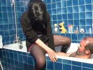 Dark-haired French adolescent gets an old dudes penis in her asshole