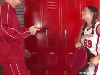 Adorable brunette teen getting fucked hard in the locker ro